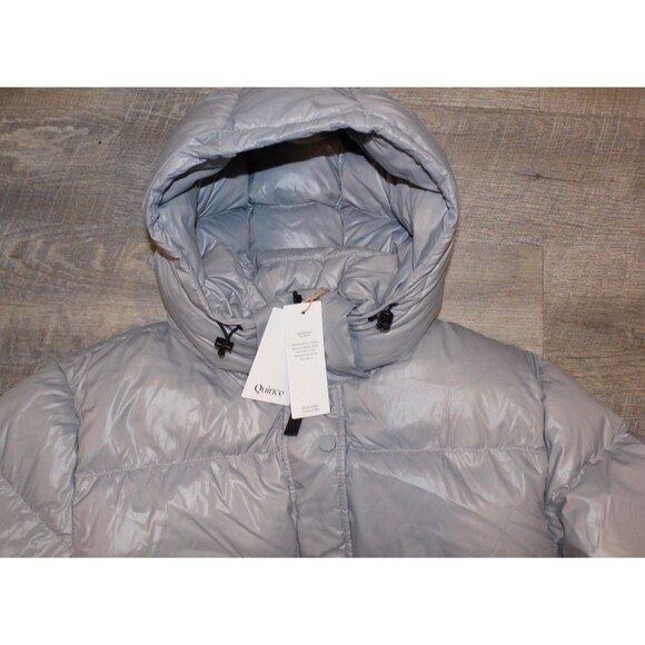 QUINCE Responsible Down Quilted Puffer Hooded Long Jacket FEATHER GRAY SZ L NWT - Picture 6 of 10